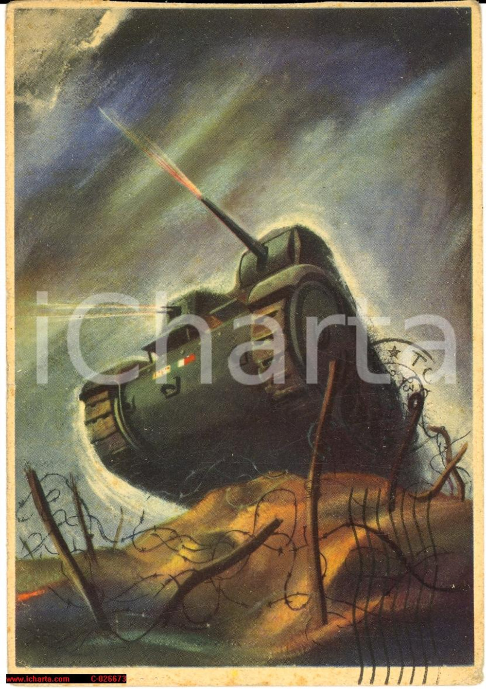 Cartolina originale da collezione 1942 - Franchigia Militare - carro armato M13-40 1