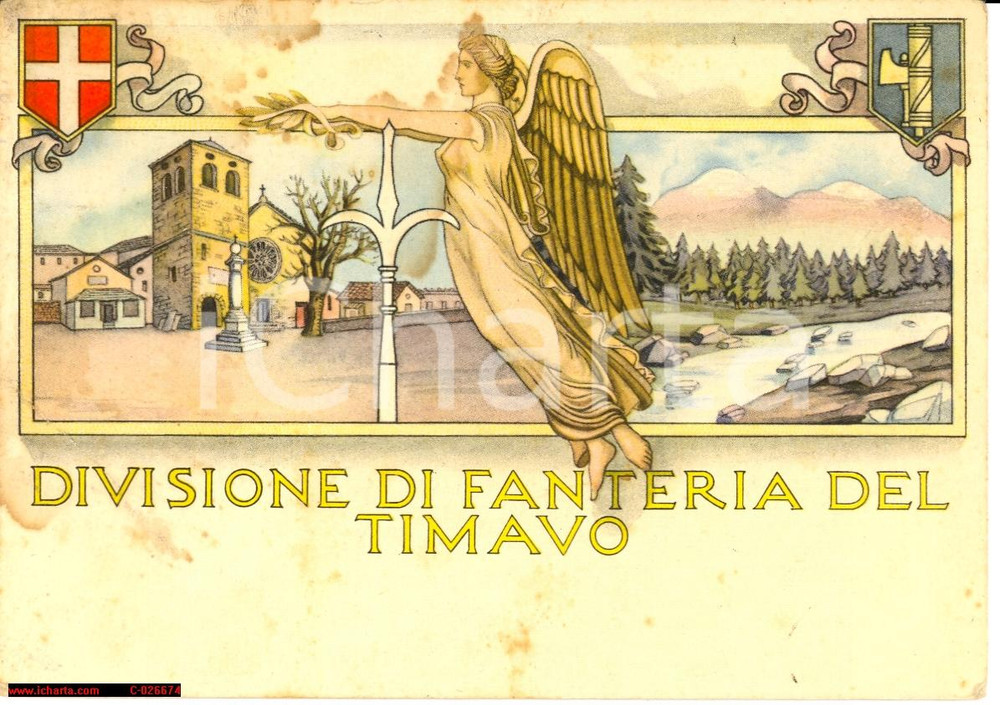 Cartolina originale da collezione Divisione Fanteria Timavo Illustrata Paschetto NV 1