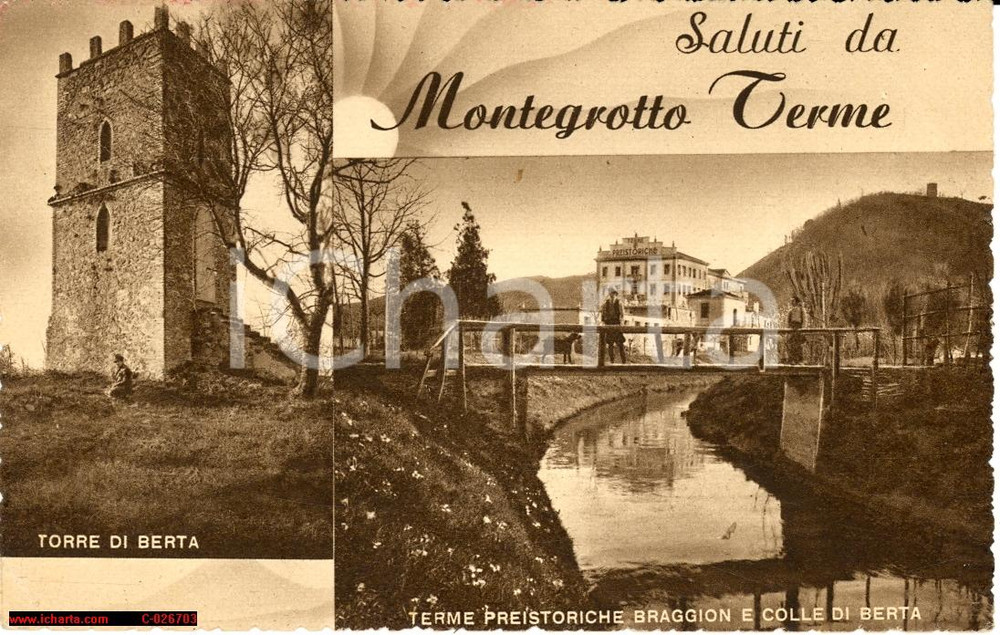 Cartolina originale da collezione 1949 Montegrotto Terme  Vedutine d epoca animate 1