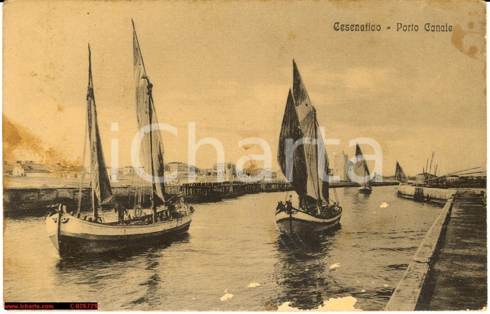 Cartolina originale da collezione 1924 ROMAGNA CESENATICO - Porto Canale - Veduta con vele *Cartolina 1