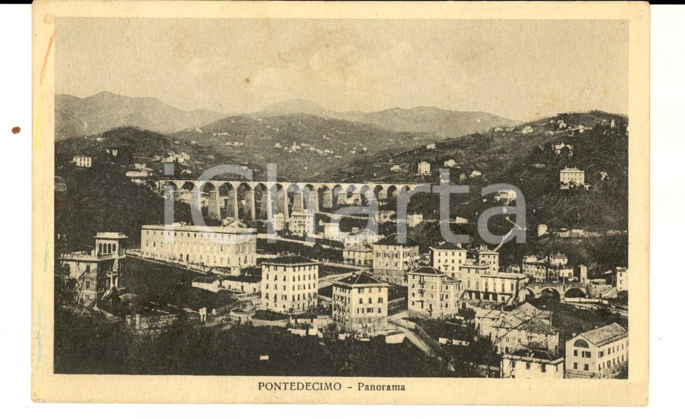Cartolina originale da collezione 1922 GENOVA PONTEDECIMO Panorama del paese Cartolina postale FP VG 1