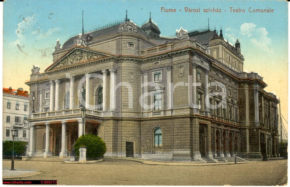 Cartolina originale da collezione 1915 Fiume Dalmazia Teatro Comunale Varosi Szinhaz 1