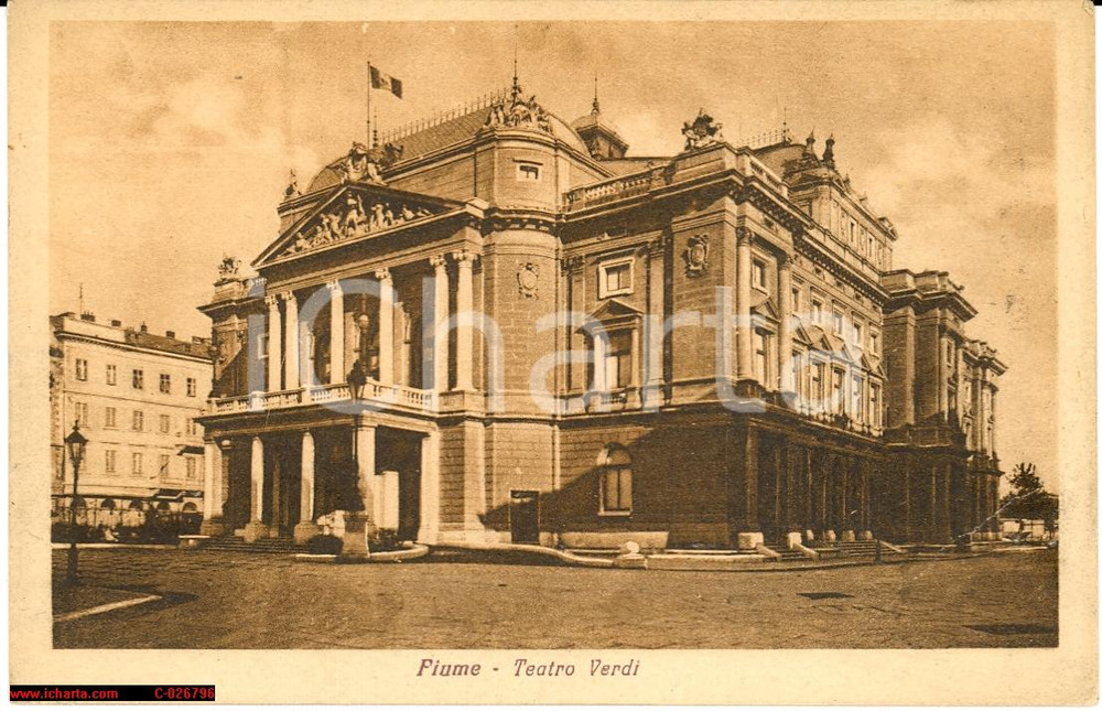 Cartolina originale da collezione 1924 FIUME (CROAZIA) Prospettiva laterale Teatro VERDI 1