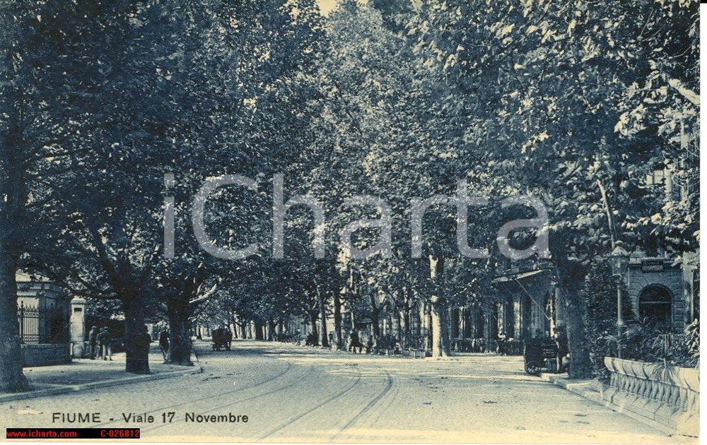 Cartolina originale da collezione 1920 circa FIUME Viale 17 Novembre ANIMATA Venditore ambulante *Cartolina FP NV 1