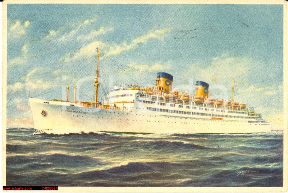 Cartolina originale da collezione 1954 Queen Frederika, Home Lines, Malolo, Atlantic 1