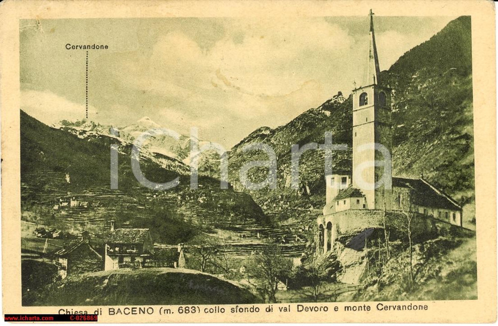 Cartolina originale da collezione 1932 Baceno - Chiesa Parrocchiale e abitato *Cervandone 1