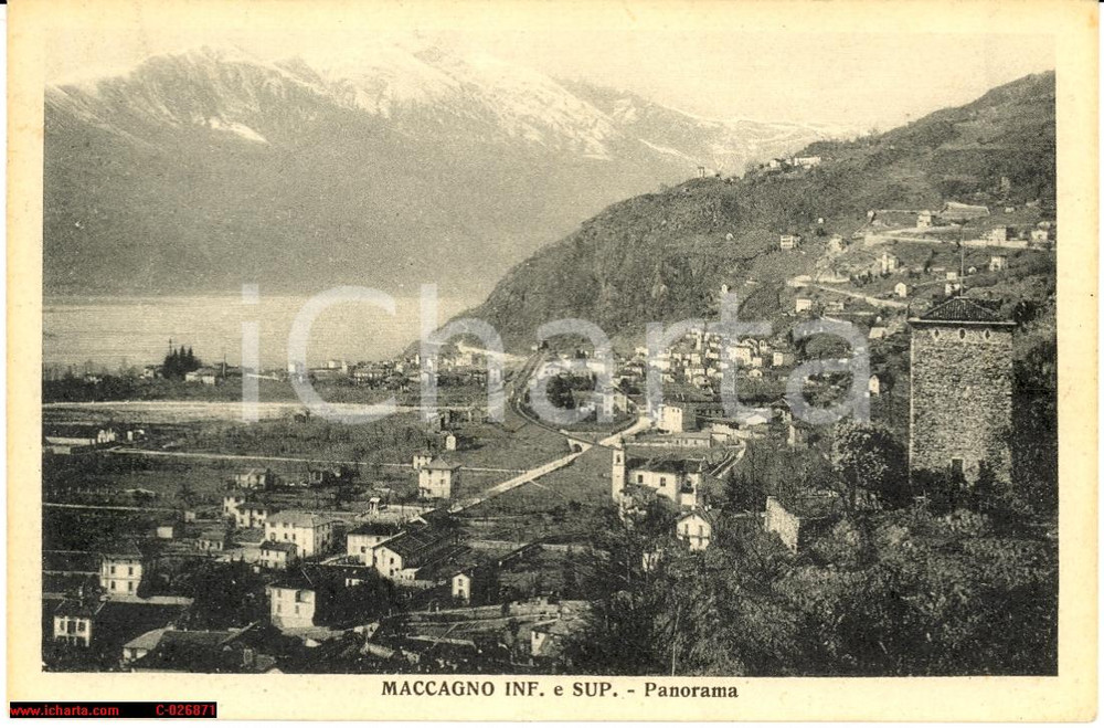 Cartolina originale da collezione 1929 Maccagno Inf. e Sup. - Veduta generale con lago 1