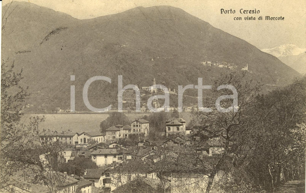 Cartolina originale da collezione 1915 PORTO CERESIO (VA) Panorama con vista Morcote (Svizzera) *Cartolina FP VG 1