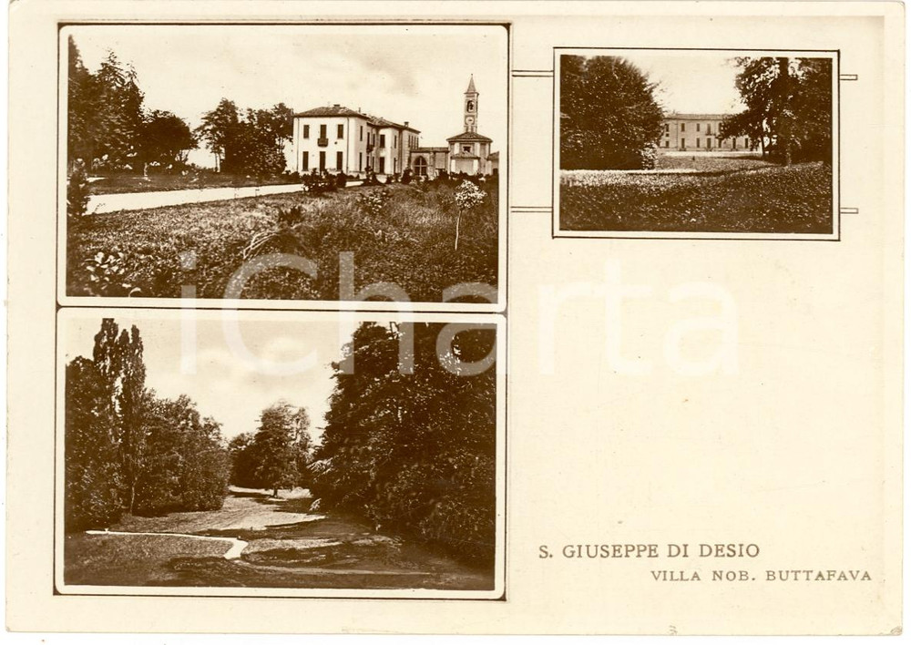 Cartolina originale da collezione 1937 DESIO (MB) Chiesa S. GIUSEPPE e Villa BUTTAFAVA FG 1