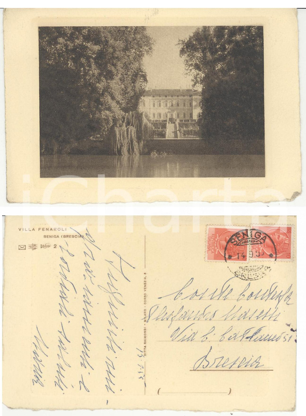 Autografo originale 1955 SENIGA (BS) Villa FENAROLI Autografo Maria FENAROLI FG VG 1