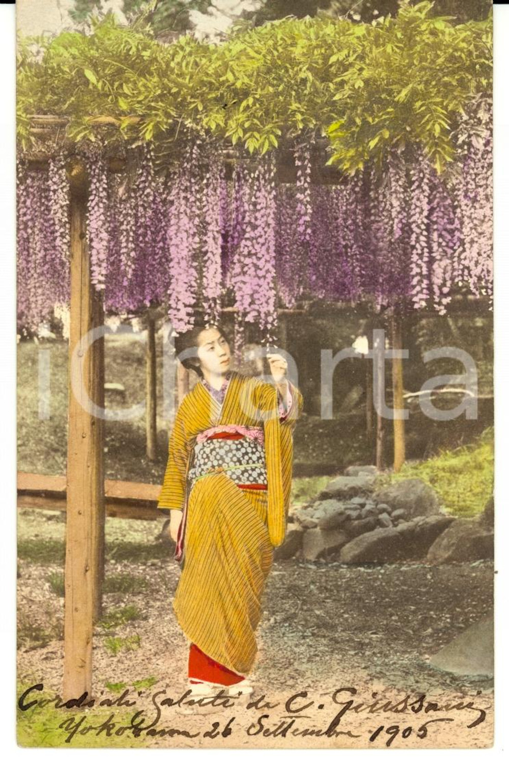 Autografo originale 1905 YOKOHAMA (Japan) Donna in costume *Autografo Carlo GIUSSANI a Paolo GAFFURI 1