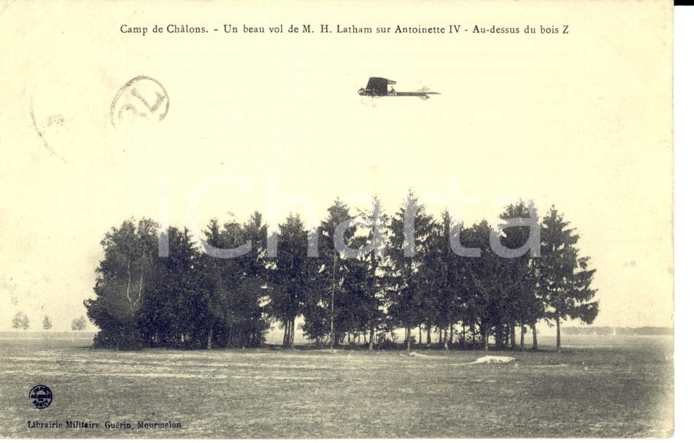 Cartolina originale da collezione 1909 AVIATORI CHALONS (F) Hubert LATHAM record su Antoinette IV *Cartolina FP VG 1