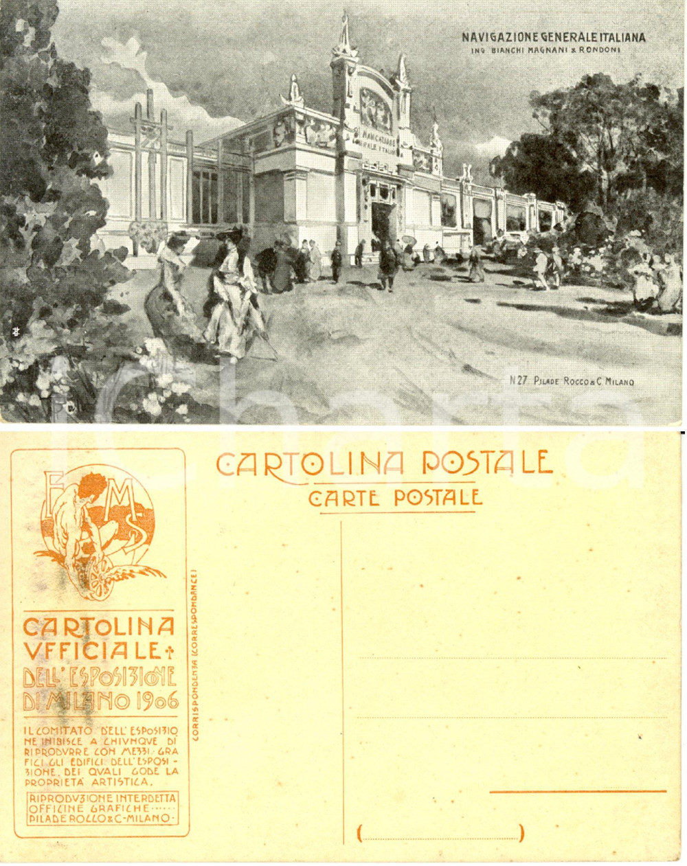 Cartolina originale da collezione 1906 EXPO MILANO Navigazione Generale Italiana  Ing. BIANCHI MAGNANI & RONDONI 1