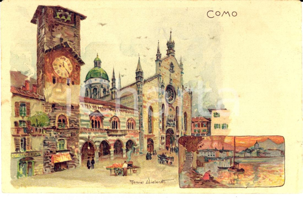 Cartolina originale da collezione 1900 ca COMO Cattedrale di SANTA MARIA ASSUNTA Ill. Manuel WIELANDT FP NV 1