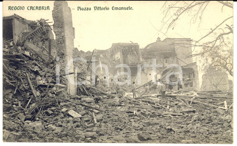 Cartolina originale da collezione 1915 ca REGGIO CALABRIA Macerie in piazza VITTORIO EMANUELE dopo terremoto 1908 1