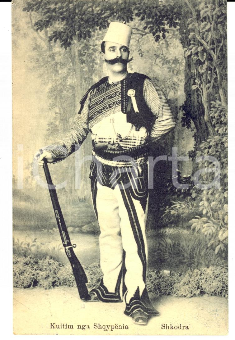 Cartolina originale da collezione 1912 SCUTARI / SHKODRA (ALBANIA) Costumi tradizionali - Ritratto militare FP VG 1