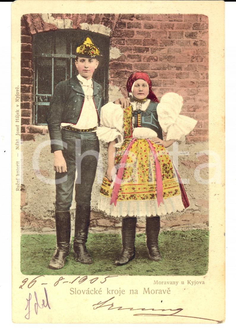 Cartolina originale da collezione 1905 REPUBBLICA CECA Bambini in costume della MORAVIA Cartolina FP VG 1