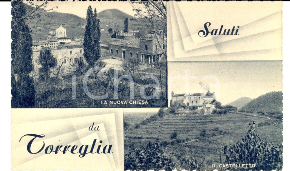 Cartolina originale da collezione 1930 ca TORREGLIA PD Vedutine con nuova chiesa e CASTELLETTO Cartolina FP NV 1