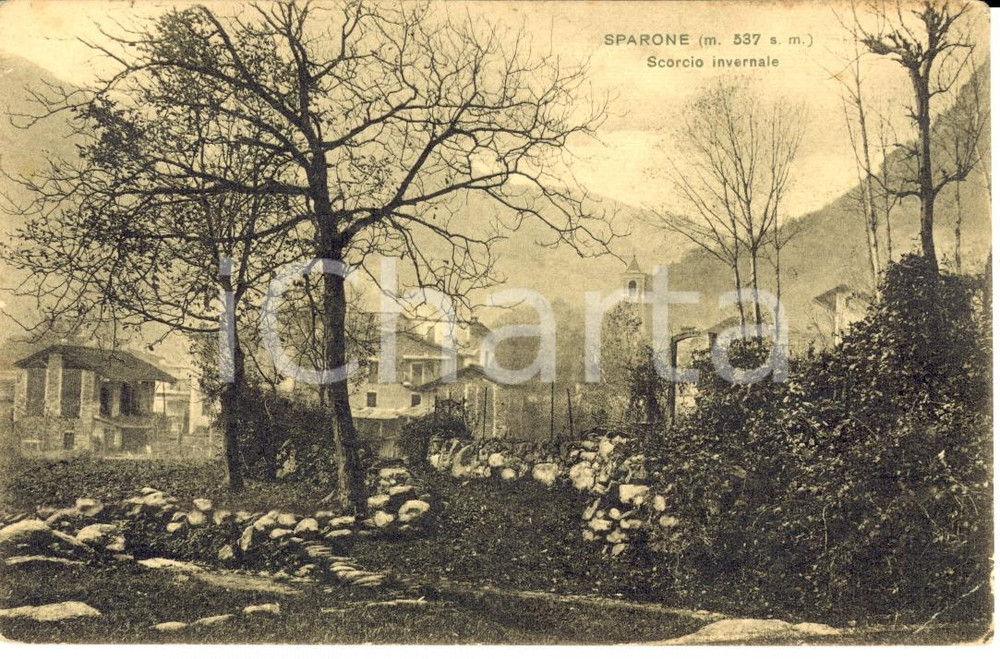 Cartolina originale da collezione 1915 ca SPARONE (TO) Scorcio panoramico invernale * Cartolina FP NV 1