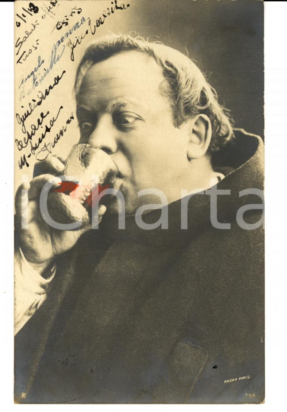 Cartolina originale da collezione 1918 WW1 BERGAMO Cartolina goliardica frate ubriacone a Giacomo PEREGO FP VG 1