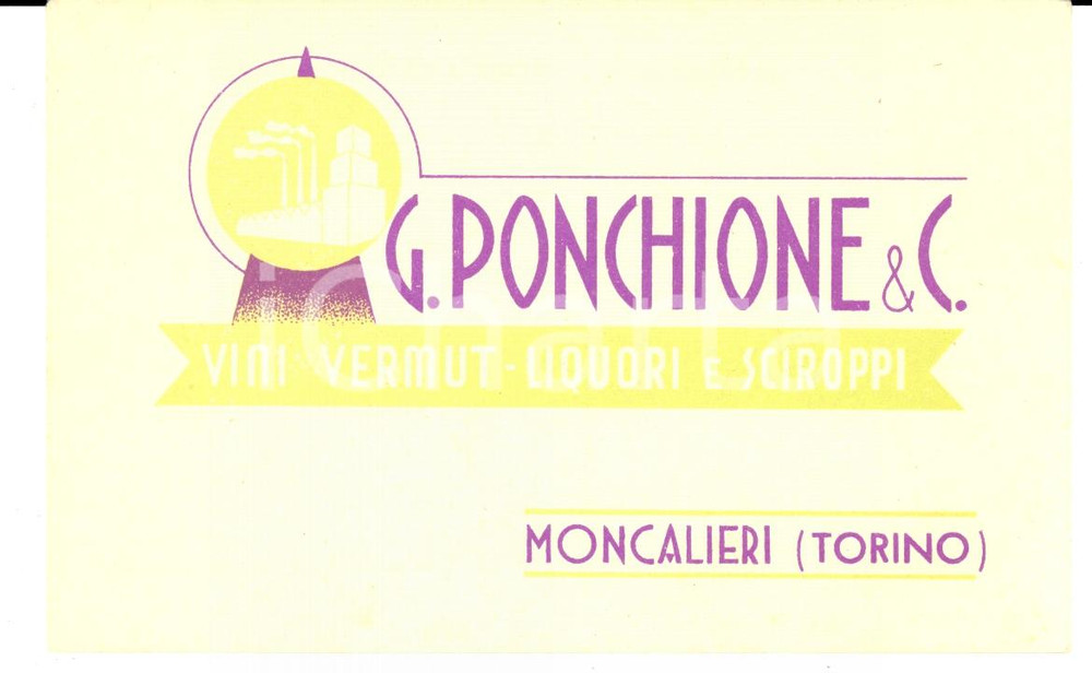 Cartolina originale da collezione 1920 ca MONCALIERI (TO) Vini e vermuth G. PONCHIONE *Pubblicitaria FP NV 1
