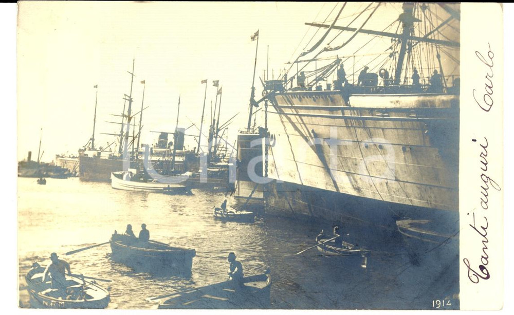 Cartolina originale da collezione 1914 GENOVA ? Movimento di navi e scialuppe Cartolina a Luigi PEREGO FP 1