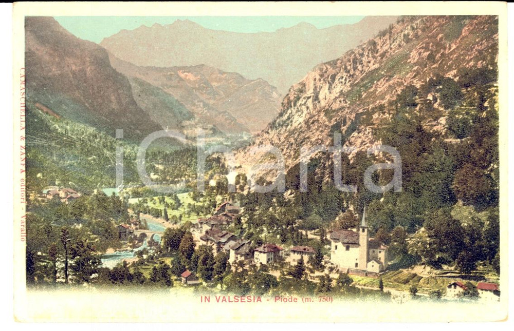 Cartolina originale da collezione 1900 ca PIODE VC Veduta panoramica sullo sfondo della VALSESIA Cartolina FP NV 1