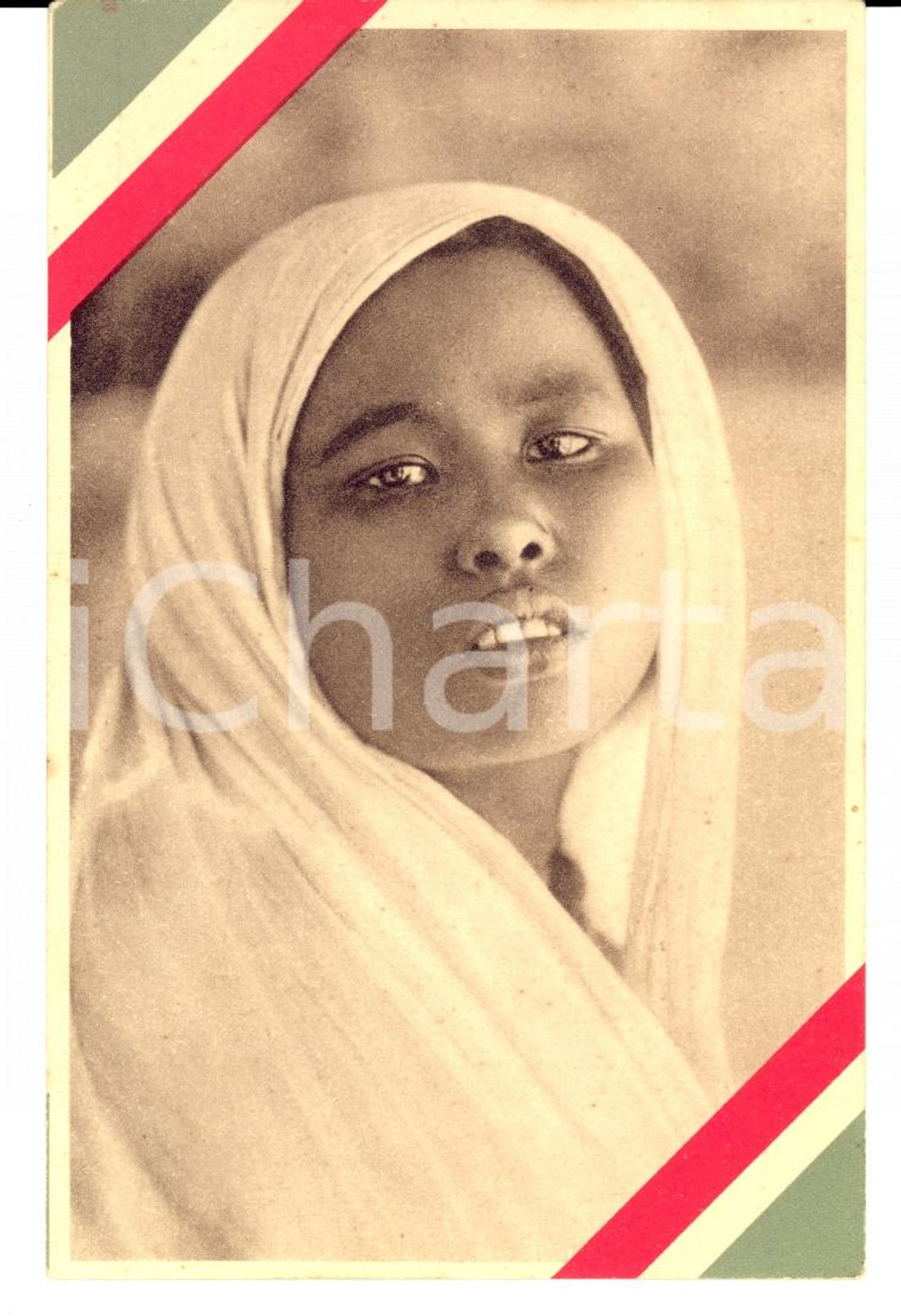 Cartolina originale da collezione 1930 ca AOI Sguardo di una bellezza africana velata *Cartolina COLONIALE FP NV 1
