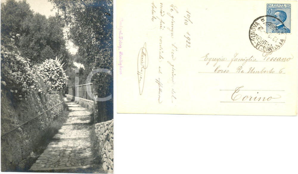 Autografo originale 1922 BORDIGHERA IM Cartolina Mario ROGGERO a famiglia PESSANO AUTOGRAFO 1