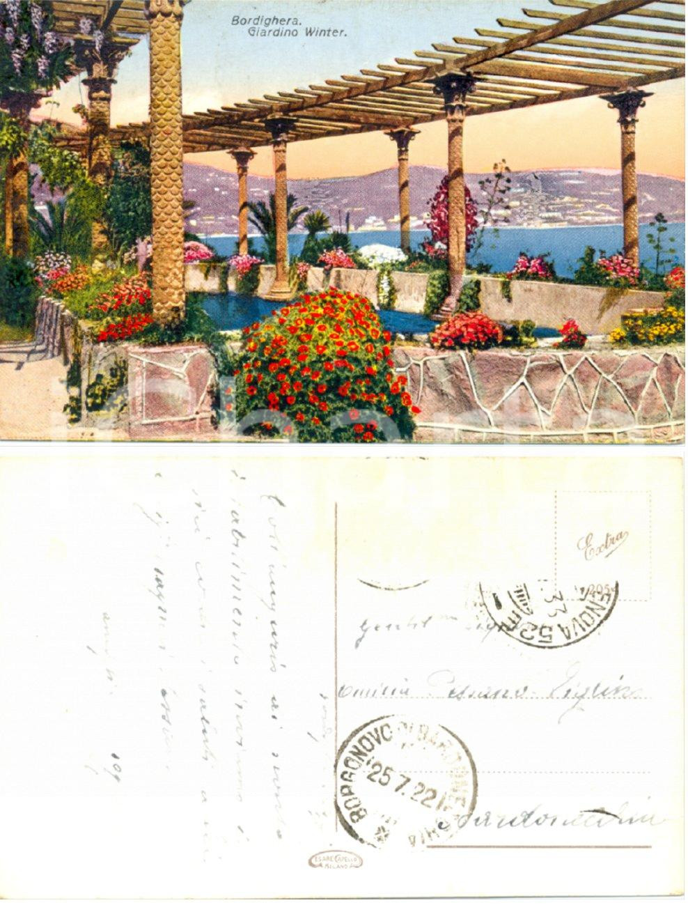 Autografo originale 1933 BORDIGHERA IM Cartolina Carlo ROGGERO a Emilia PESSANO VIGLINO AUTOGRAFO 1