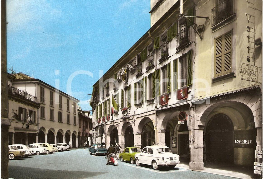 Cartolina originale da collezione 1964 ABBIATEGRASSO MI Piazza Marconi PALAZZO COMUNALE Insegna LONGINES FG NV 1