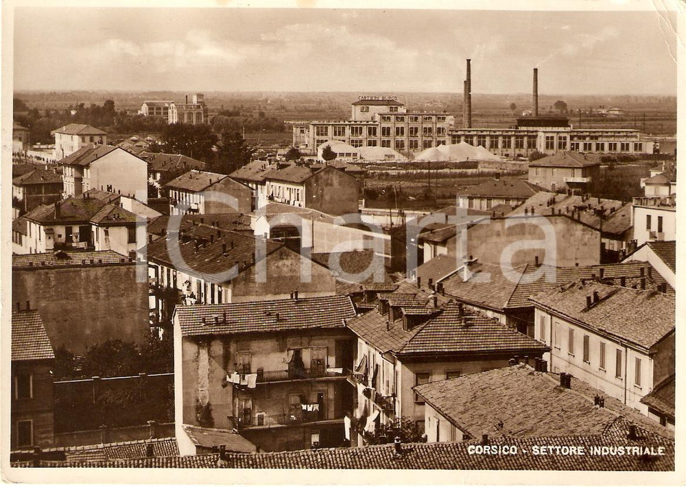 Cartolina originale da collezione 1951 CORSICO MI Veduta aerea Settore Industriale Cartiere BURGO Cartolina FG 1