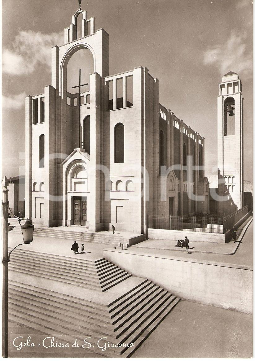 Cartolina originale da collezione 1958 GELA CL CHIESA DI SAN GIACOMO Cartolina animata FG VG 1