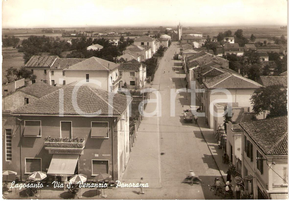Cartolina originale da collezione 1959 LAGOSANTO (FE) Panorama VIA SAN VENANZIO Cartolina animata FG VG 1