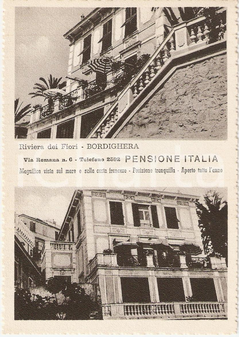 Cartolina originale da collezione 1950 ca BORDIGHERA IM Riviera dei fiori PENSIONE ITALIA Cartolina FG NV 1