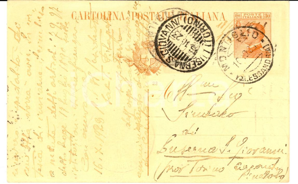 Cartolina originale da collezione 1923 MONTIGLIO (AL) Ricovero Silvestro FOSSETTA 98 anni *Autografo don SAPELLO 1