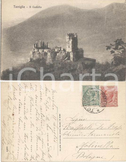 Cartolina originale da collezione 1919 TORRIGLIA GE Veduta del castello Cartolina a Raffaele DE FRAIA chimico 1