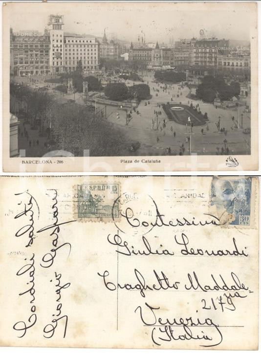 Autografo originale 1940 ca BARCELLONA Plaza CATALUNA Giorgio GASPARI a contessa Giulia LEONARDI 1