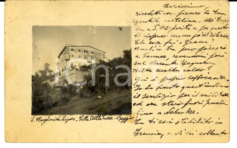 Autografo originale 1928 SANTA MARGHERITA (GE) Gian Benedetto REGGIO su cartolina Villa DELLA TORRE 1