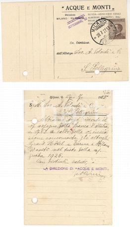 Autografo originale 1925 MILANO Cartolina ACQUE E MONTI Autografo Giulio OLIVIERI FP VG 1