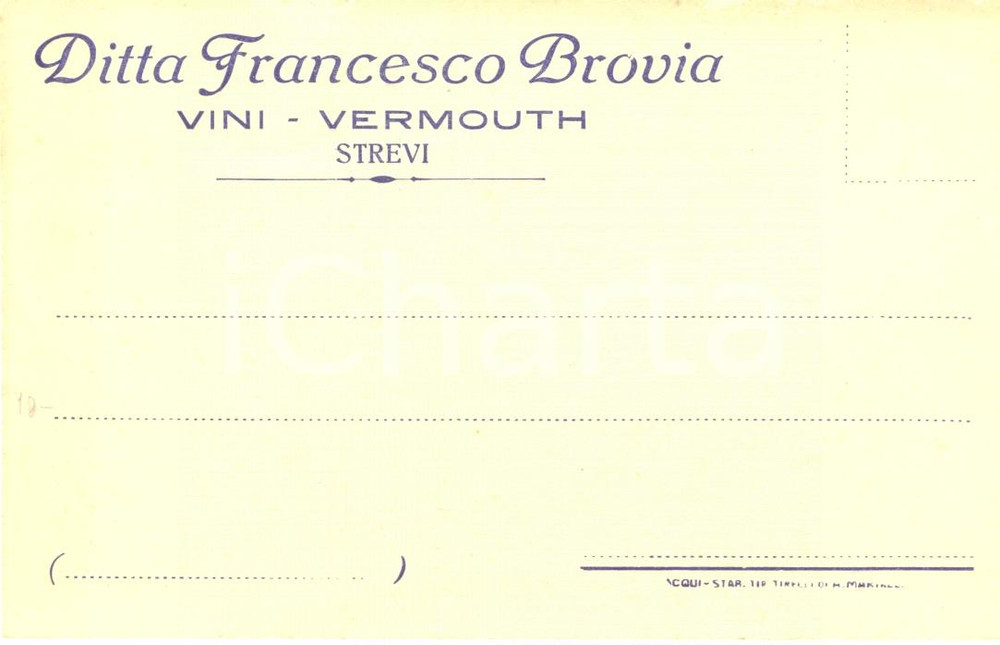Cartolina originale da collezione 1910 STREVIE (AL) Francesco BROVIA vini-vermouth *Cartolina pubblicitaria FP NV 1