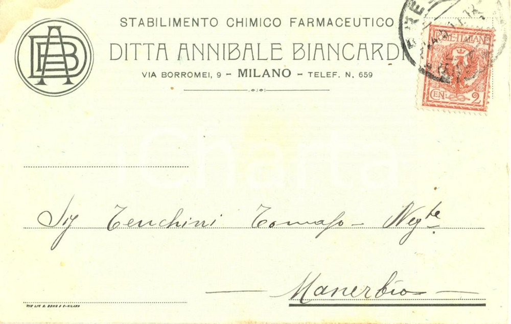 Cartolina originale da collezione 1914 ca MILANO Ditta Annibale BIANCARDI Stabilimento chimico Cartolina FP VG 1
