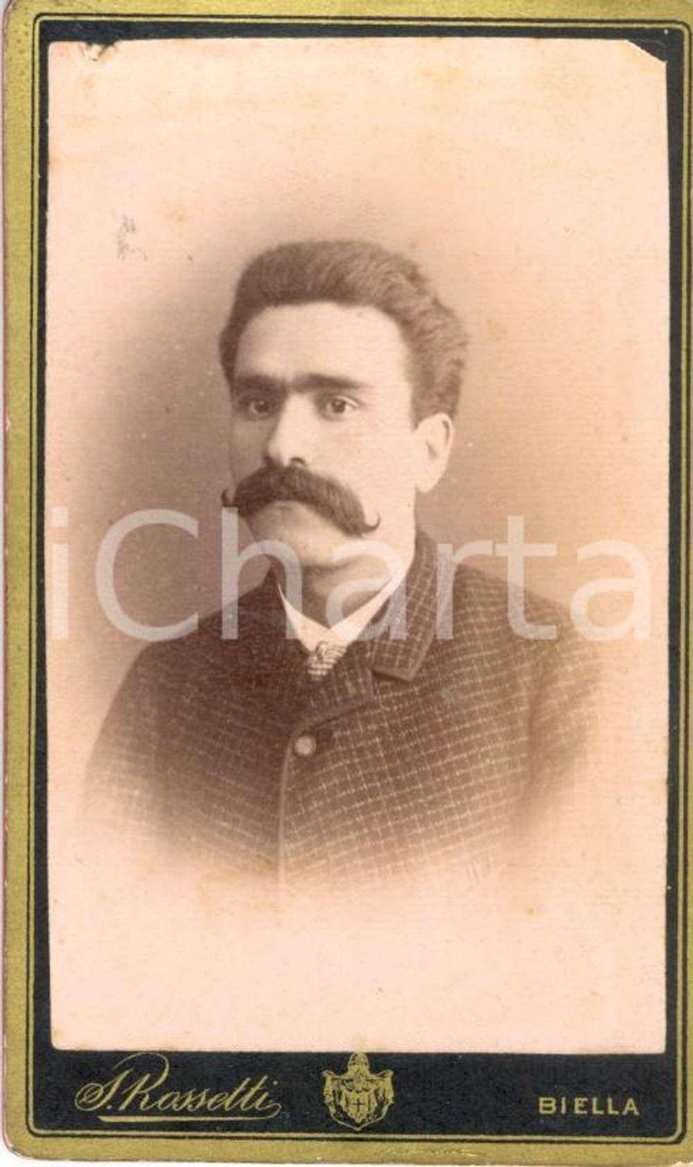 Fotografia d'epoca originale 1890 ca BIELLA Ritratto di uomo con baffi *Foto SIMONE ROSSETTI 1