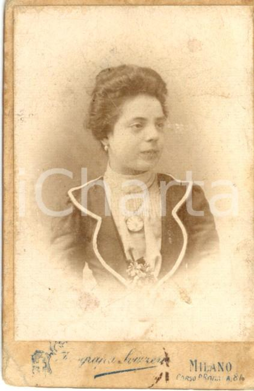 Fotografia d'epoca originale 1880 ca MILANO Ritratto di donna con gioielli *Fotografia SVIZZERA 1