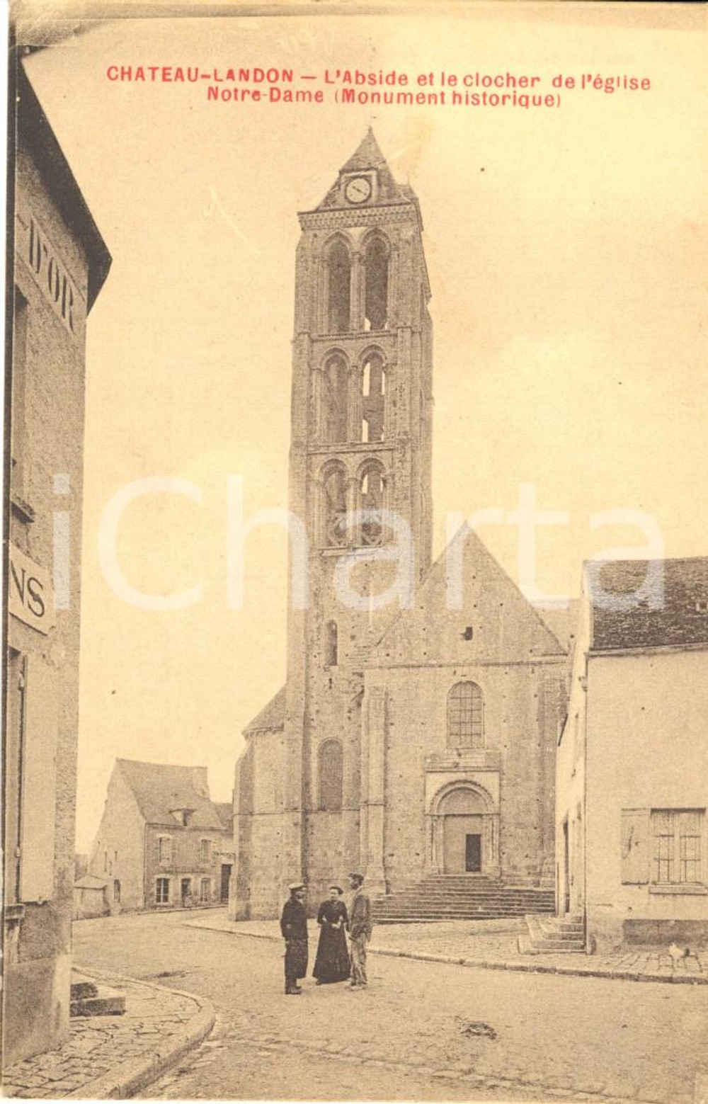 1928 CHATEAU-LANDON (F) L'Abside et clocher église Notre-Dame *Cartolina animata
