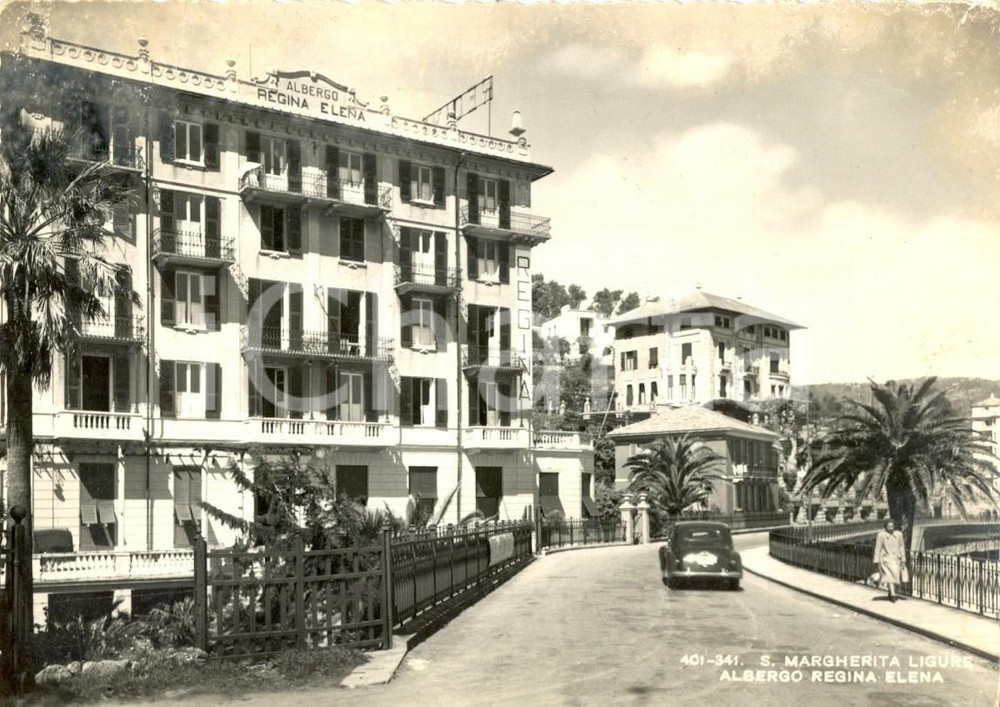 Cartolina originale da collezione 1956 SANTA MARGHERITA (GE) Albergo REGINA ELENA FIAT TOPOLINO *Cartolina animata 1