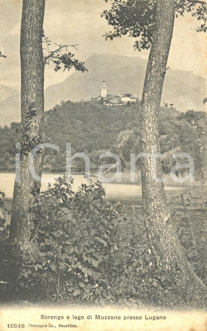 Cartolina originale da collezione 1908 SORENGO CH Panorama dal lago di MUZZANO Cartolina postale FP VG 1