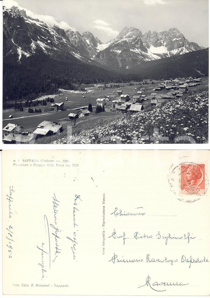 Autografo originale 1952 SAPPADA BL Gruppo delle Terze Autografo Ulderico SAPORETTI FG VG 1