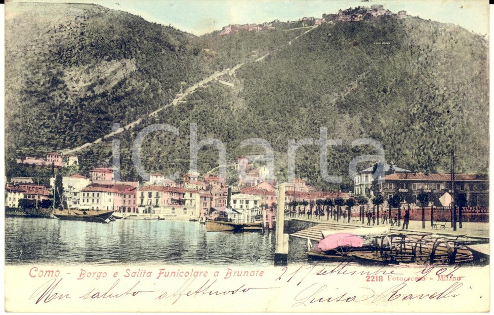 Cartolina originale da collezione 1902 BRUNATE CO Salita funicolare Cartolina Luisa RAVELLI a Giulia FINARDI 1
