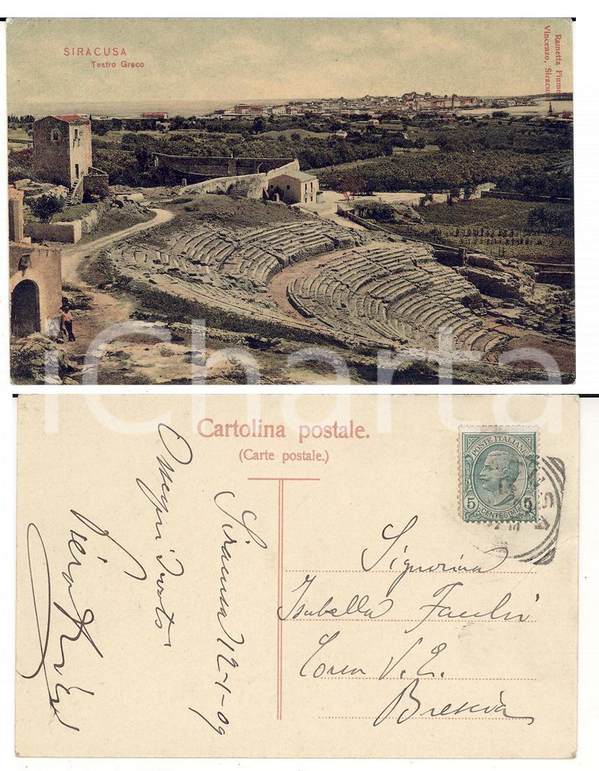Autografo originale 1909 SIRACUSA Teatro greco Autografo cap. ALPINI Piero ARICI Cartolina FP VG 1